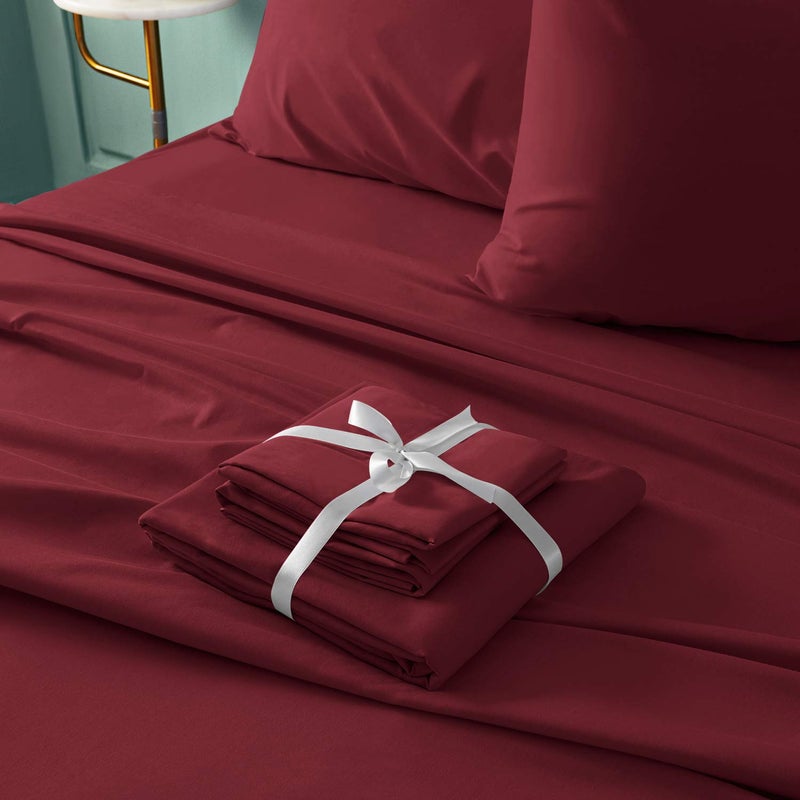 BYSURE 6 Pieces Bed Sheets Set(King, Burgundy) - Hotel Luxury Super Soft 1800 Thread Count 100% Microfiber Sheets with Deep Pockets, Wrinkle & Fade Resistant - Image 4